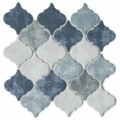 Promo ⭐ Tile Generation TREGLG-10 Recycle Glass Arabesque Art Blue Glass Mosaic Mosaic Tile Backsplash ✔️