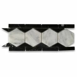 Flash Sale 💯 Stone Center Online White Carrara Marble 3" Hexagon Mosaic Border Listello Tile Polished, 1 Sheet 😀