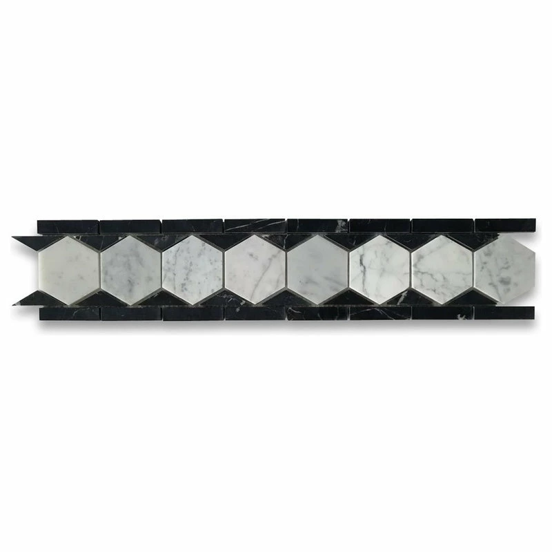 New ๐งจ Stone Center Online Carrara White Marble 3 Hexagon Listello Mosaic Border Tile Black Honed, 1 Sheet ๐ 2 New ๐งจ Stone Center Online Carrara White Marble 3 Hexagon Listello Mosaic Border Tile Black Honed, 1 Sheet ๐ - Image 2