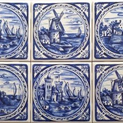 New โค๏ธ Mottles Murals Ceramic Tiles Blue Delft Design Ceramic Tile 6"x6" Castle House Windmill Kiln Fired Decor ๐ฅ