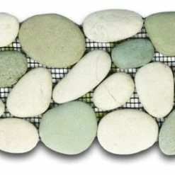 Hot Sale ⭐ Faber Cnk Stone Sea Green And White Pebble Tile Border 🛒