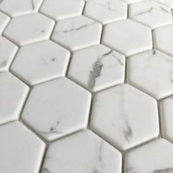 Cheap 🧨 DistrictII 2" Calacatta Glass Mosaic Tile, Sample 😀