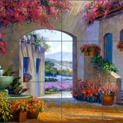 Outlet ⌛ Artwork On Tile Ceramic Tile Mural Backsplash Senkarik Courtyard Landscape 🥰