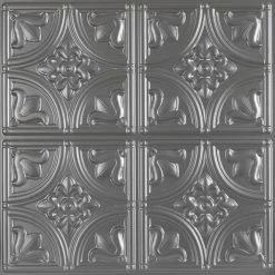 Best Pirce 🥰 Decorative Ceiling Tiles, Inc. Tiny Tulips, Faux Tin Ceiling Tile, Glue Up, 24"x24", #148, Silver 🔔