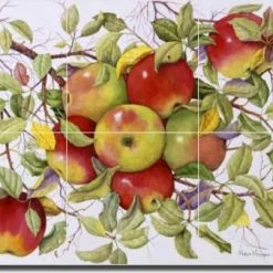 Discount 👍 Artwork On Tile Ceramic Tile Mural Backsplash "Apples" By Marcia Matcham, 18"x12" ✔️