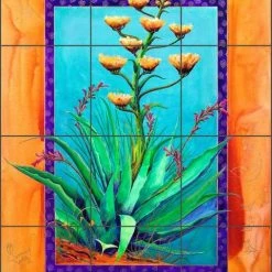 New 😍 Artwork On Tile Ceramic Tile Mural Backsplash, Blooming Agave By Susan Libby, 18"x24" 😀