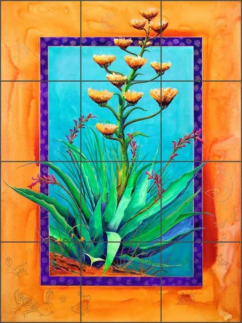 New ๐ Artwork On Tile Ceramic Tile Mural Backsplash, Blooming Agave By Susan Libby, 18"x24" ๐ 1 New ๐ Artwork On Tile Ceramic Tile Mural Backsplash, Blooming Agave By Susan Libby, 18"x24" ๐