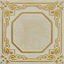 Best Pirce 🔔 Euro-Deco 19.6"x19.6" Styrofoam Glue Up Ceiling Tiles R32 White Accent Gold 🎁