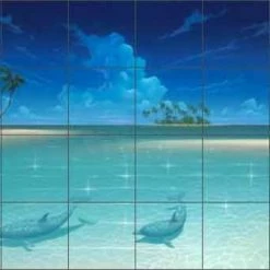 Cheap 💯 Artwork On Tile Miller Beach Seascape Dolphins Ceramic Tile Mural 😉