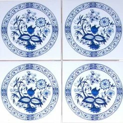 Flash Sale 😀 Mottles Murals Ceramic Tiles Blue Onion Kiln Fired Ceramic Tiles, Set Of 4 🛒