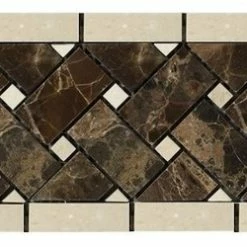 Buy 🌟 OTS Emperador Dark Marble Polished Basketweave Border Mosaic Tile W/ Crema Marfil... 🤩