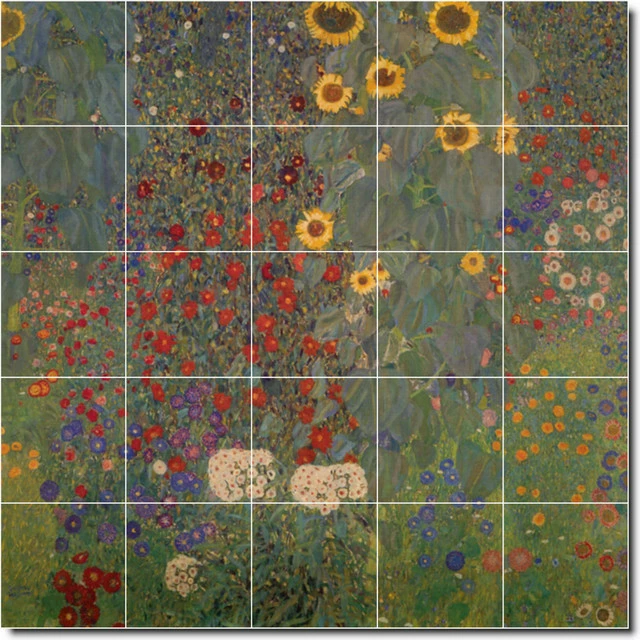 Outlet ๐ Picture-Tiles Gustave Klimt Garden Painting Ceramic Tile Mural #48, 21.25"x21.25" ๐ 1 Outlet ๐ Picture-Tiles Gustave Klimt Garden Painting Ceramic Tile Mural #48, 21.25"x21.25" ๐