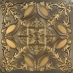 Brand new ❤️ Decorative Ceiling Tiles, Inc. Golden Prague, Faux Tin Ceiling Tile, Glue Up, 24"x24", #218, Antique Gold ✨