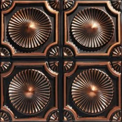 Discount 👍 Decorative Ceiling Tiles, Inc. Whirligigs, Faux Tin Ceiling Tile, Glue Up, 24"x24", #106, Antique Copper, 2 👏