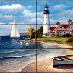 Outlet 👏 The Tile Mural Store (USA) Tile Mural, Sailing The Safe Harbor By T.C. Chiu 🎁
